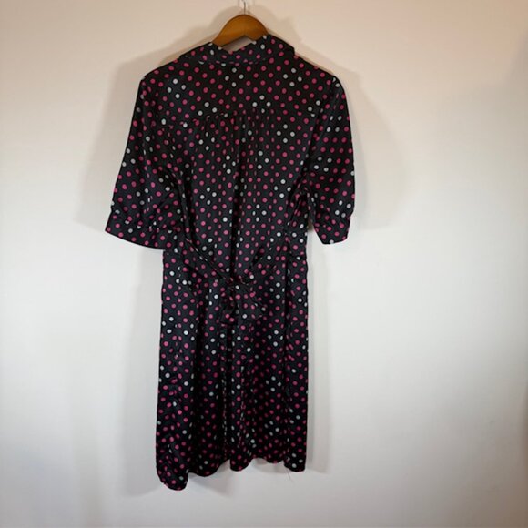 NY Collec Womens Midi Dress White Pink Black Polka Dot Plus Sz  3X V-neck Belted - Picture 4 of 11